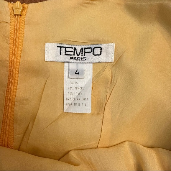 Tempo Paris Vintage Linen Butter Yellow Sleeveless Sheath Dress Sz 4 - Picture 5 of 6